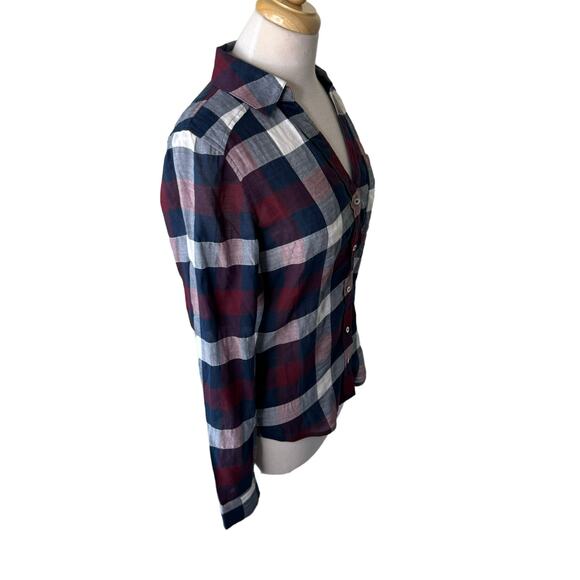 PAIGE Neve Button-Down Plaid Shirt  Burgundy Size SMALL NWT - Picture 8 of 13